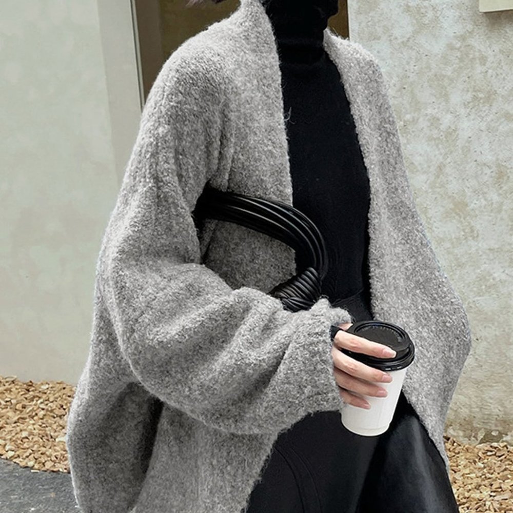 Grey Casual Womens Solid Open Front Batwing Sleeve Cardigan - Picture 3 of 4